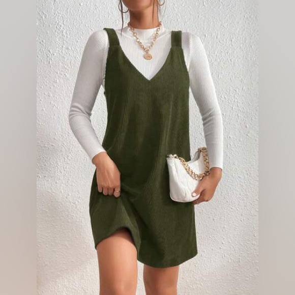 SHEIN Dresses & Skirts - SHEIN Olive‎ Green velvet ribbed DRESS XS